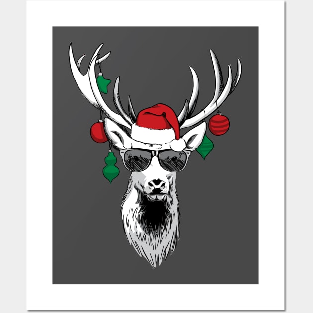 Cool Reindeer with Sunglasses Funny Christmas Design Wall Art by polliadesign